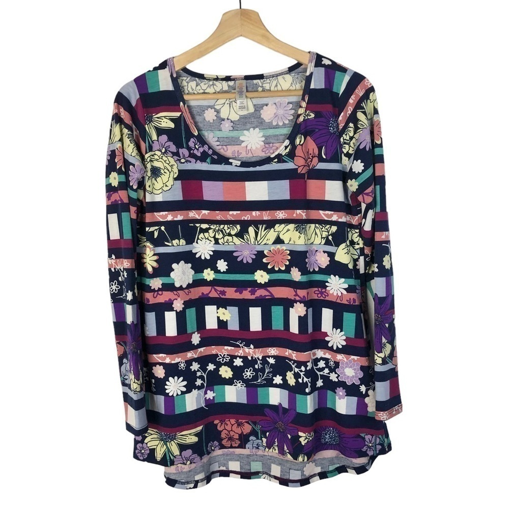 Lularoe Colorful Mixed Floral Stripe Long Sleeve Top S